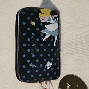 NWT Kate Spade + Disney cosmetic bag Alice in Wonderland silver hardware gorg!!!